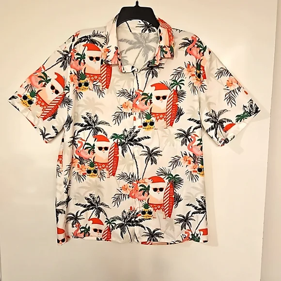 Tropical Santa with a surfboard flamingos pineapple lights ALOHA Christmas Lrg. - Picture 1 of 7